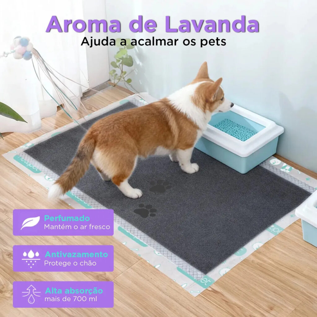 Newpet Tapete Higiênico com Carvão Ativado e Lavanda 60x60cm 30un | Neutraliza Odores | Anti Vazamento | Feromônios | Adesivo Fixador