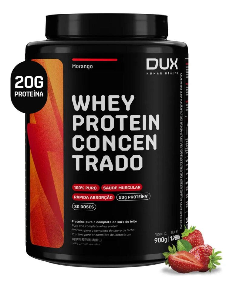 Whey Protein Concentrado DUX 900g Morango Proteína Pura