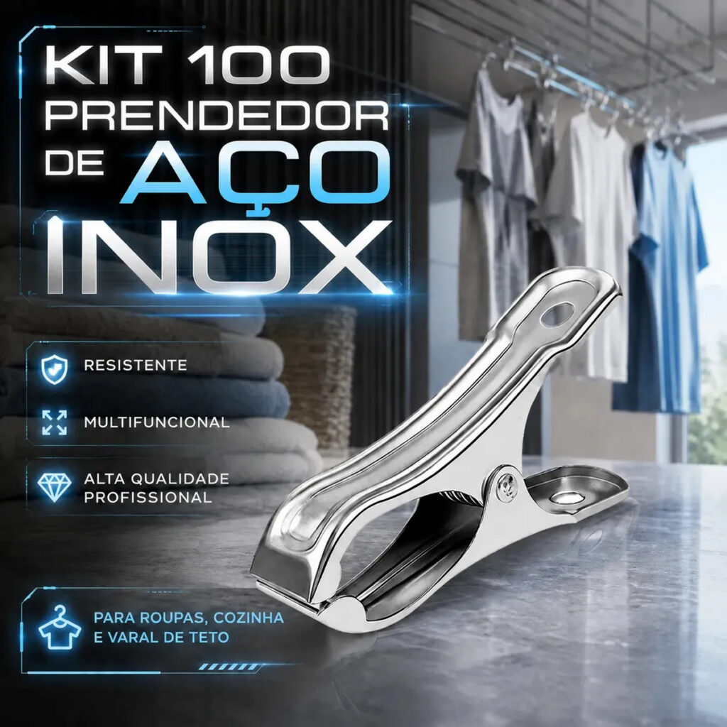 KIT 100 Prendedores Inox Resistentes Multifuncionais Com Qualidade Para Casa Roupas Cozinha e Organização