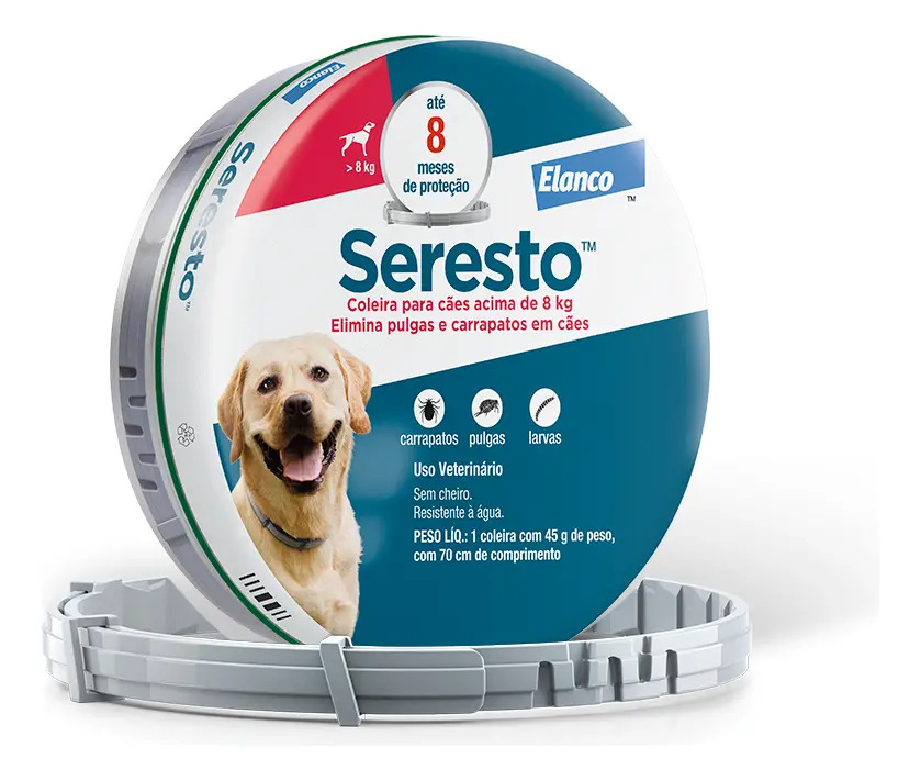 Coleira Seresto Elanco Antipulgas e carrapatos Cachorros +8kg 1unid Cor Cinza