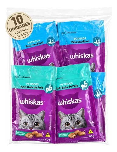 Kit 10 Whiskas Petisco Gatos 40g Anti Bola E Pelo Saudável