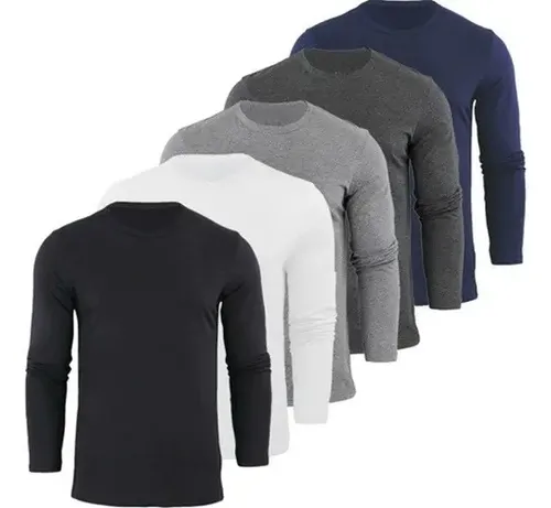 Kit 5 Camisetas Manga Longa Algodão 30.1 Masculina Premium