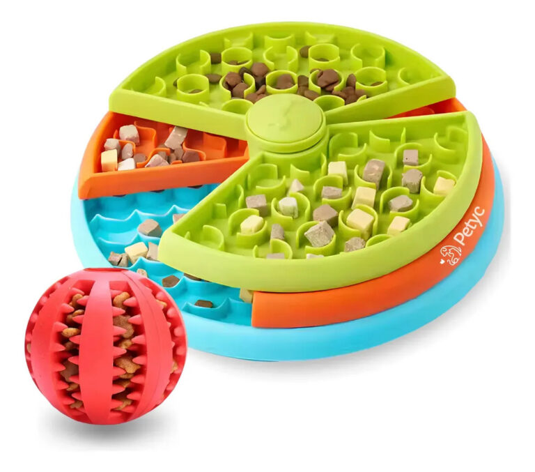 Comedouro Labirinto + Bolinha Porta-Petisco Cães Gatos Alimentação Gradual Estímulo Mental Antigula Refeição Saudável Brinquedo Interativo Dispenser Ração Petiscos Base Antiderrapante