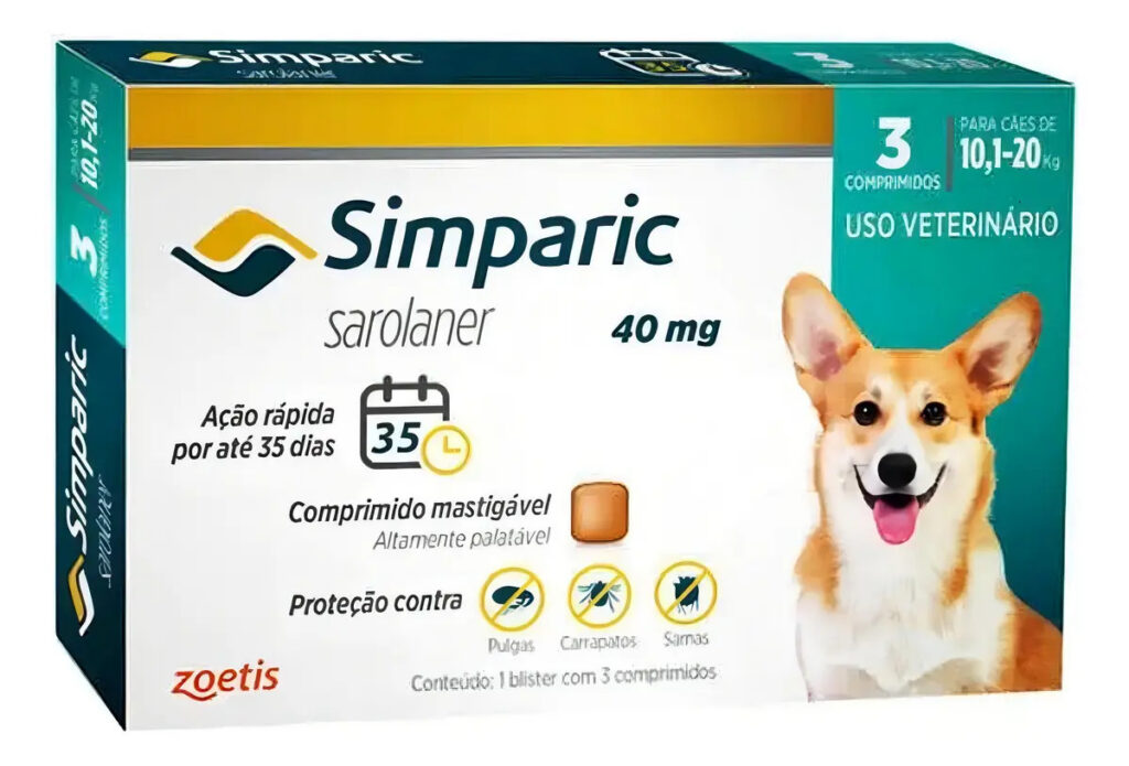Antipulgas Zoetis Simparic 40mg Cães 10,1-20kg 3 Comprimidos