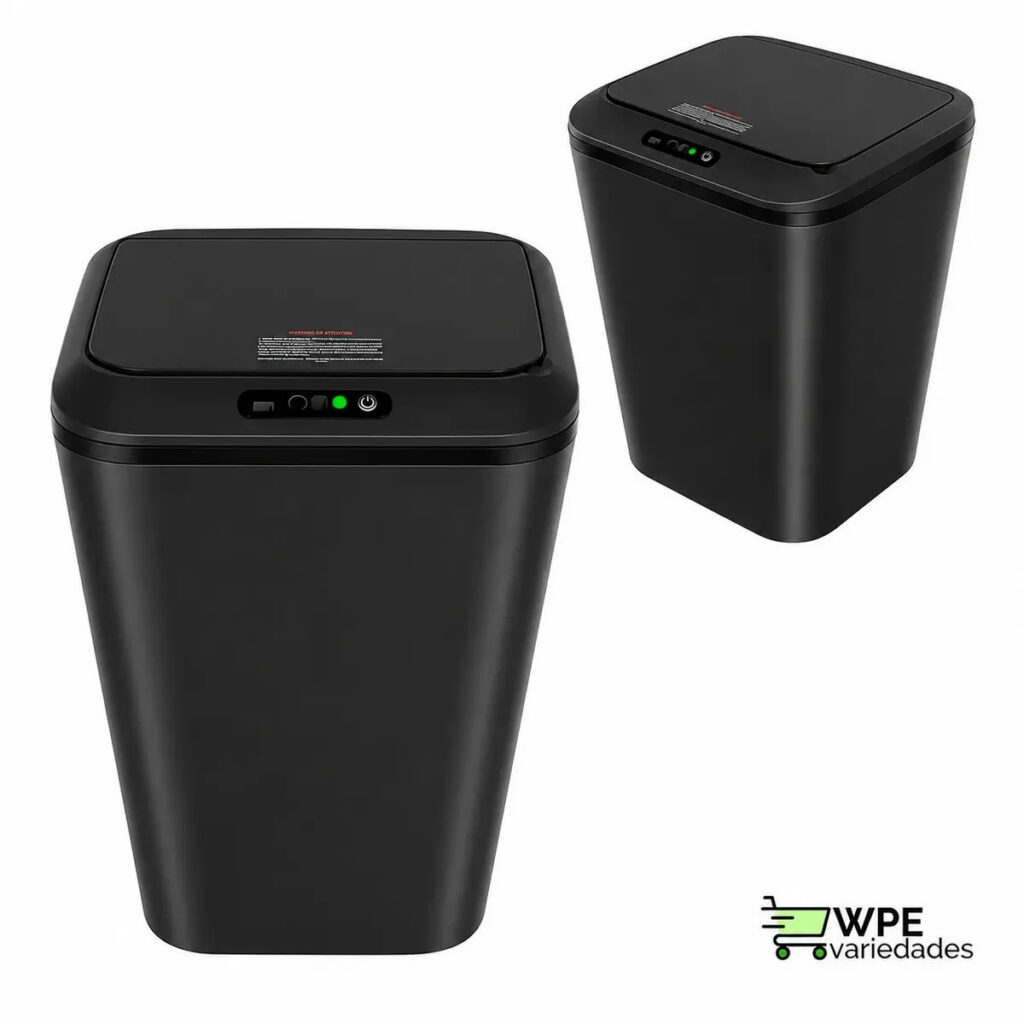 Lixeira Quadrada Preta 16L Inteligente Automática com Sensor para Banheiro e Cozinha
