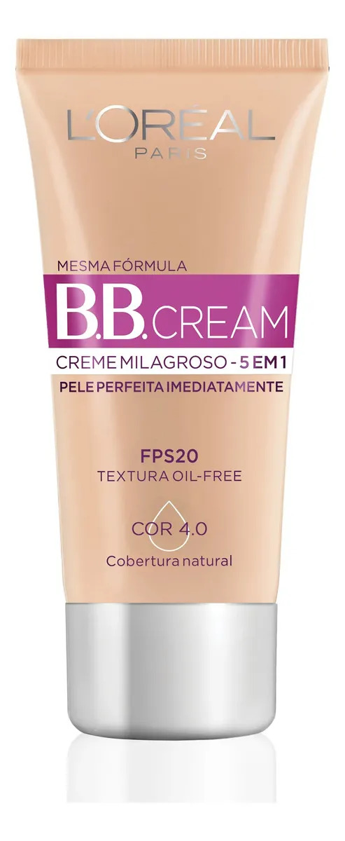 L’Oréal Paris Dermo Expertise BB Cream, Creme Milagroso 5 em 1, Cobertura Natural, Hidrata e Uniformiza a Pele, Oil Free, FPS 20 e Acabamento Matte, 30ml