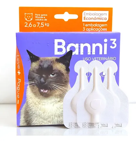 Pipeta Antipulgas Para Gato Banni 3 Até 7,5kg C 3 Aplicações