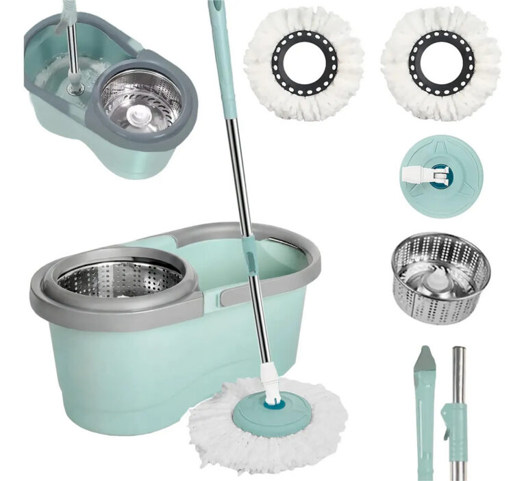 Mop giratório cesto inox com refil balde 13l esfregão cabo 130cm rodinhas fácil limpeza eficiente uso longo sem esforço completo faxina rápida remova sujeira higiene limpar casa moderna praticidade