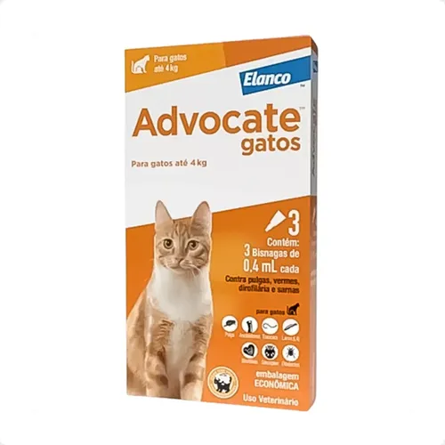 Combo Advocate Gatos 0,4ml Até 4kg – 3 Pipetas Envio Imediat