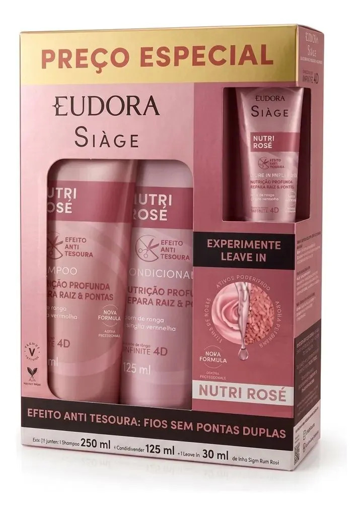 Kit Nutri Rose Shampoo 250ml + Cond 125ml + Leave-in 30ml