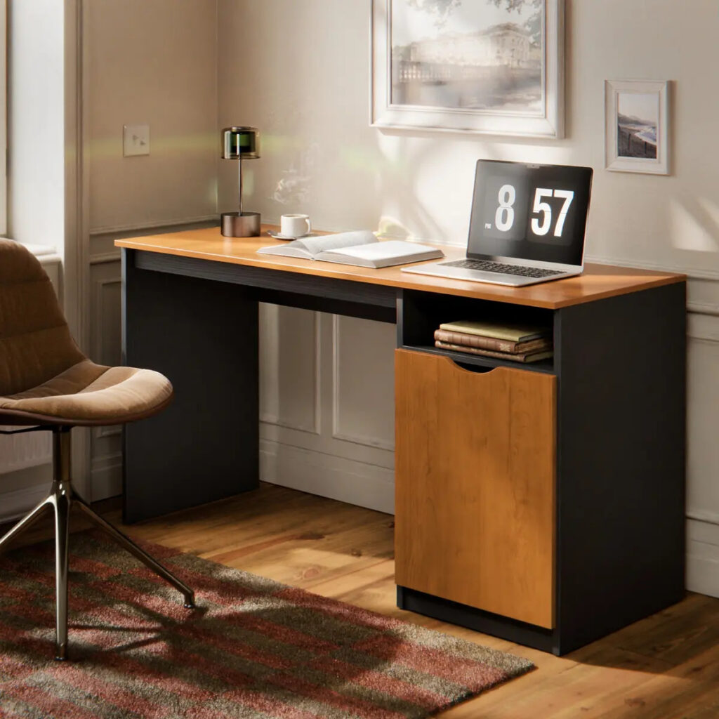 Escrivaninha Maxi Para Computador/notebook Home Office Com Porta E Nicho Mesa De Escritório Compacta Para Estudo Cor Preto Canela