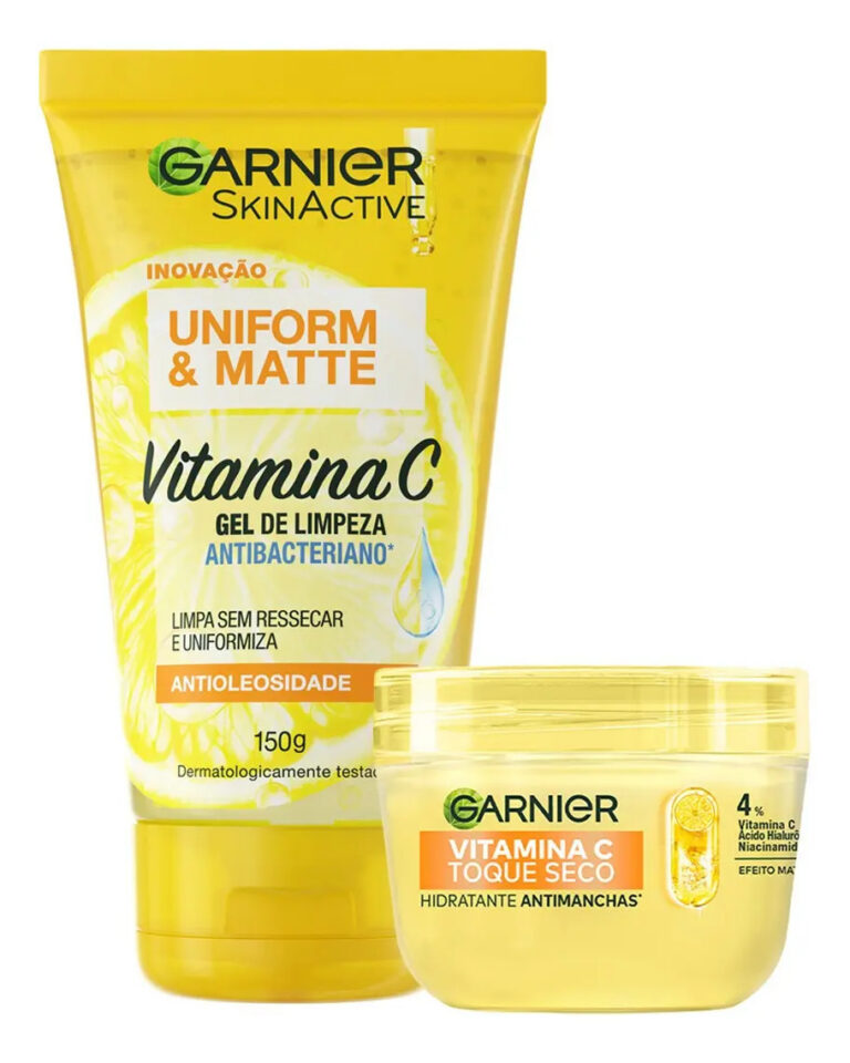 Kit Skincare Gel de Limpeza e Hidratante com Vitamina C, Ação Antioleosidade e Uniformizadora, Pele Iluminada e Hidratada, Uniform & Matte Garnier 150g