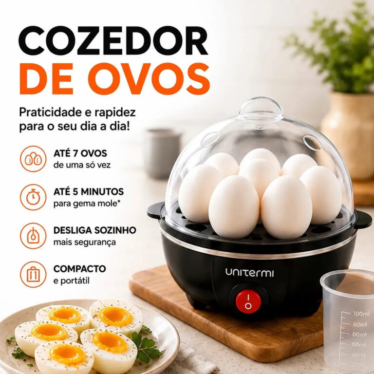 Cozedor de Ovos Elétrico Portátil a Vapor para até 7 Ovos com Desligamento Automático ViaCruz Elétrico