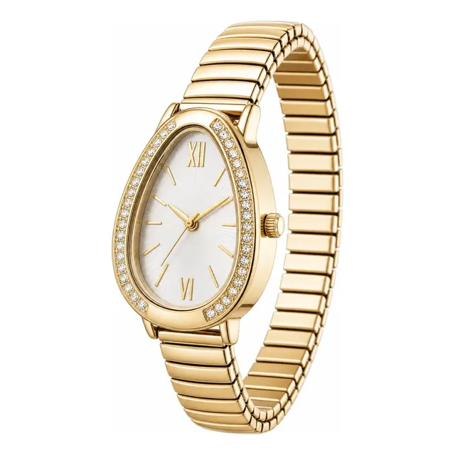 Relógio Feminino Luxo Com Strass Oval Aço Inoxidavel
