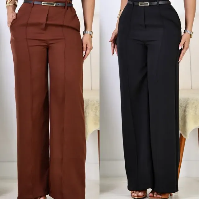 Kit 2 Calça Pantalona Feminina Alfaiataria Elegante C/ Cinto