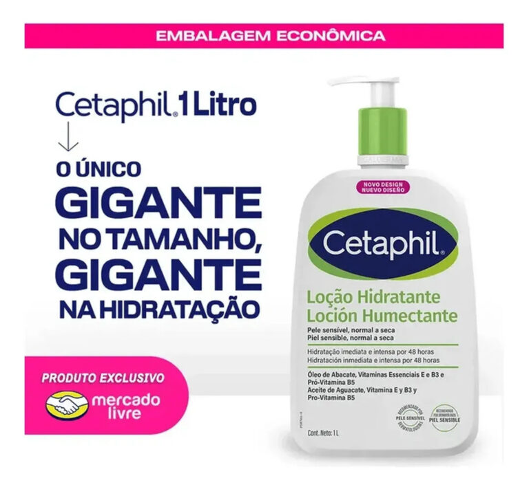 Cetaphil Loção Hidratante Corporal e Facial para Pele Sensível, Normal a Seca 1L – Hidratação 48h